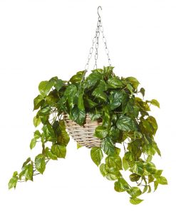 Rattan Hanging Bowl And Artificial Plant Size W 60cm x D 60cm x H 85cm in Green Plastic/Wire Freedom