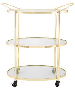Ritz 3 Tier Drinks Trolley, Colour Size W 72cm x D 35cm x H 80cm in Gold Metal/Glass Freedom