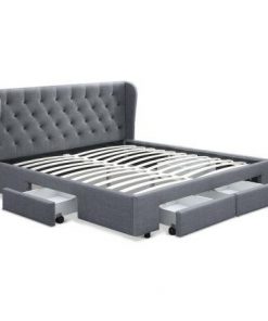 Artiss King Size Bed Frame Base Mattress With Storage Drawer Grey Fabric MILA