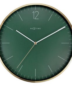 Nextime Essential Gold Metal Round Wall Clock, 34cm, Green