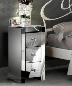 2x Levede Mirrored Bedside Tables Chest Nightstand Crystal Glass Table 3 Drawer