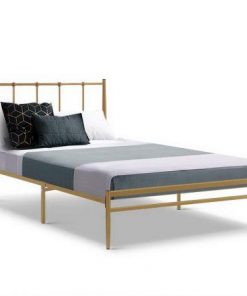 Metal Bed Frame Single Size Mattress Base Platform Foundation Wooden Gold Amor