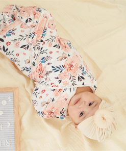2 Pcs Baby Cotton Floral Swaddle Blankets Hat Soft Sleeping Blanket Wrap Set Newborn Baby Bedding Blanket