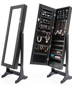 131cm Mirror Jewellery Cabinet 2X Drawer LOWE - BLACK