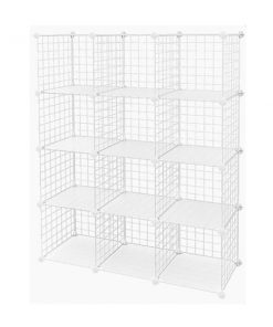 12 Cube Wire Grid Organiser Storage Cabinet Wardrobe Closet White