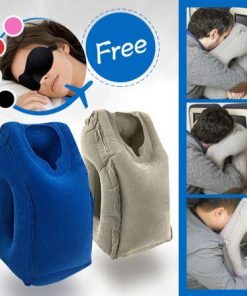 2Pcs Travel Pillows Sleep Mask One Grey+One Blue Get One Free Eye Mask