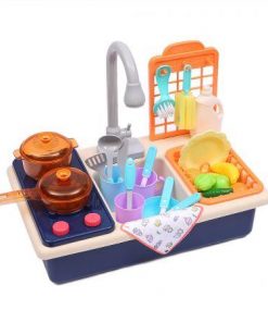 35x Kids Kitchen Play Set Dishwasher Sink Dishes Toys Cookware Pretend Play Blue