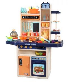 65 Pcs Kids Kitchen Play Set Pretend Cooking Toy Children Cookware Utensils Blue