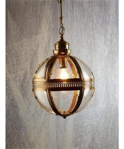 Saxon Medium Metal and Glass Globe Pendant Light - Antique Brass