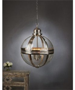 Saxon Medium Metal and Glass Globe Pendant Light - Shiny Nickel