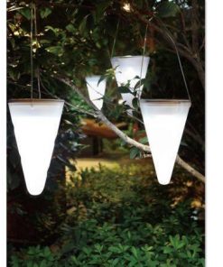 Solar Power Outdoor Garden Tree Landscape LED Cone Shape Pendant Light Lamp-White
